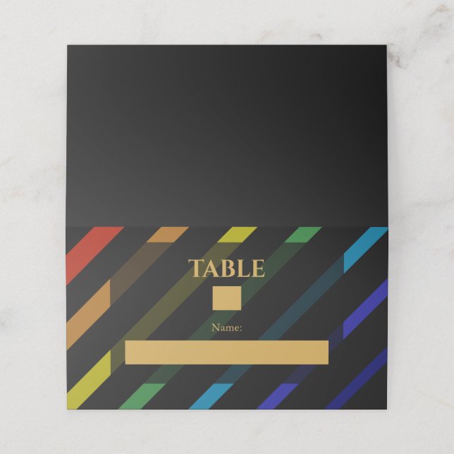 Gay Men Wedding Elegant Rainbow Place Card (Outside Unfolded)