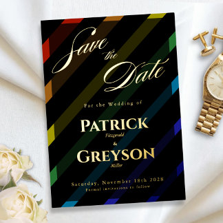 Gay Men Wedding Elegant Rainbow Save-the-Date Gold