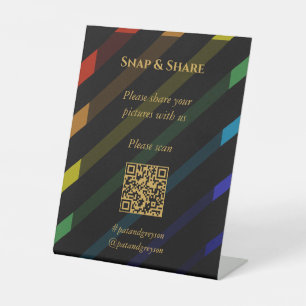 Gay Men Wedding Elegant Rainbow Snap Share QR Code Pedestal Sign