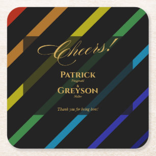 Gay Men Wedding Elegant Rainbow Square Paper Coaster