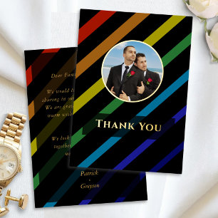 Gay Men Wedding Elegant Rainbow Thank You  Gold