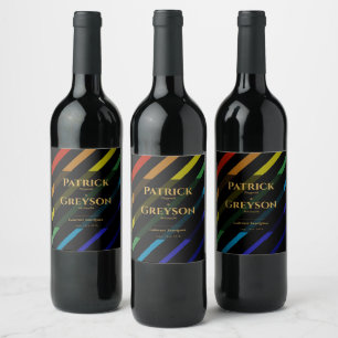 Gay Men Wedding Elegant Rainbow Wine Label