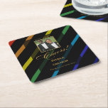 Gay Men Wedding Photo Elegant Rainbow Square Paper Coaster<br><div class="desc">Celebrate your love with the Gay Men Wedding Elegant Rainbow collection — a complete suite of coordinating stationery and accessories designed for two grooms. Bold diagonal Progress Pride stripes on sophisticated black, with gold typography throughout. Every piece in this suite is fully customizable with your names, date, and wedding details....</div>