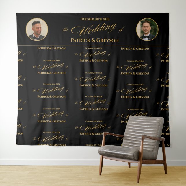 Gay Men Wedding Step and Repeat Photo Backdrop Tapestry (In Situ (Horizontal))