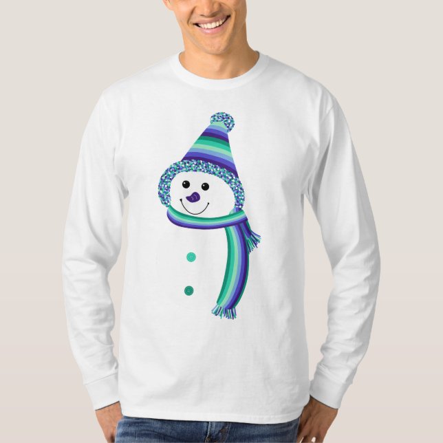 Gay Men's Pride Snowman Snowperson Blue Green T-Shirt (Front)