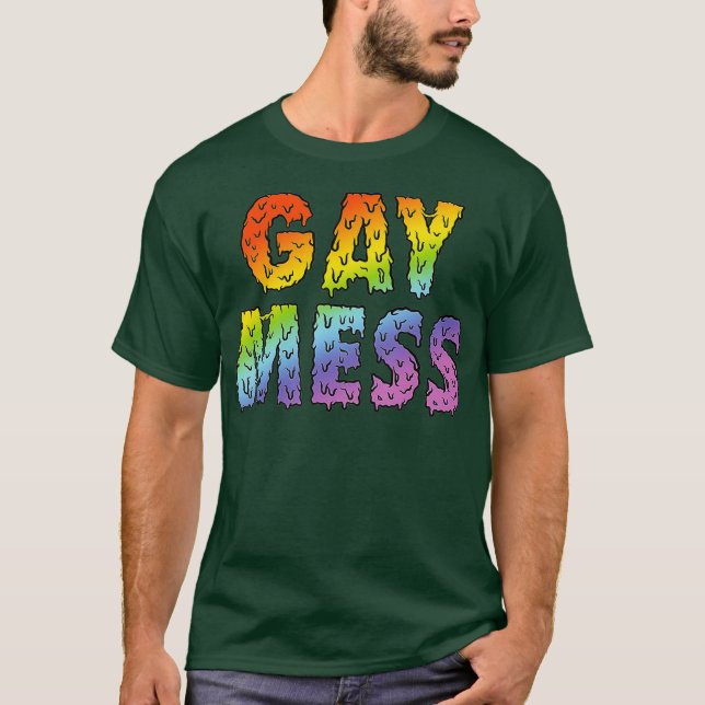 Gay Mess Rainbow Funny Messy Queen Pride T-Shirt (Front)