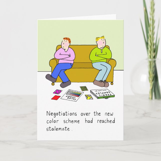 Gay New Home Humour Cartoon Couple Card (Front)