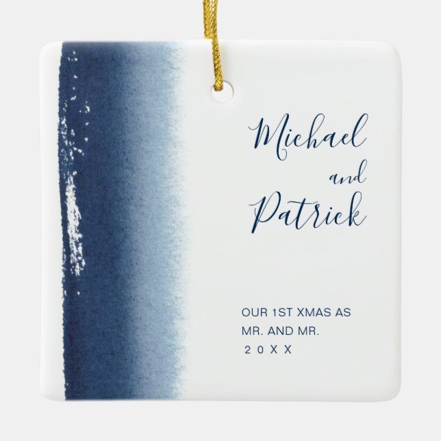 Gay Newlywed Our First Christmas Married Ceramic Ornament (Front)