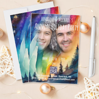Gay Northern Lights Photo Holiday Party Invitation