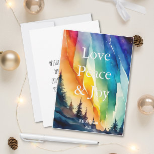 Gay Northern Lights Watercolor Christmas Holiday Card