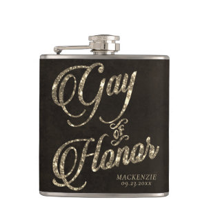 Gay of Honour Gold Bridal Party Custom Keepsake Hip Flask