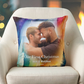 Gay Our First Holidays Photo Northern Lights Cushion