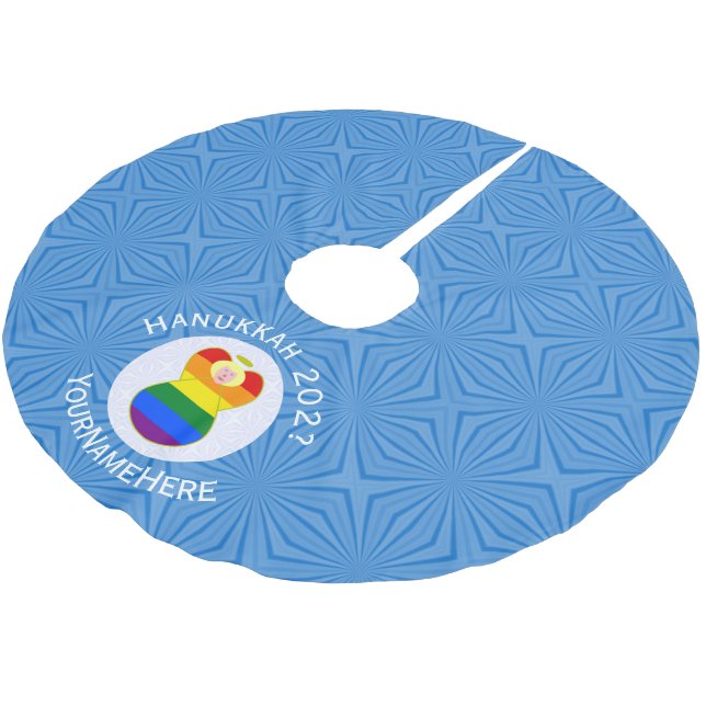 Gay Price Blonde Angel Hanukkah Flag Personalised  Brushed Polyester Tree Skirt (Angled)