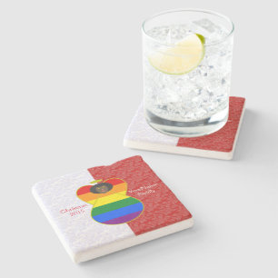 Gay Pride African Angel Flag Red White Personalise Stone Coaster