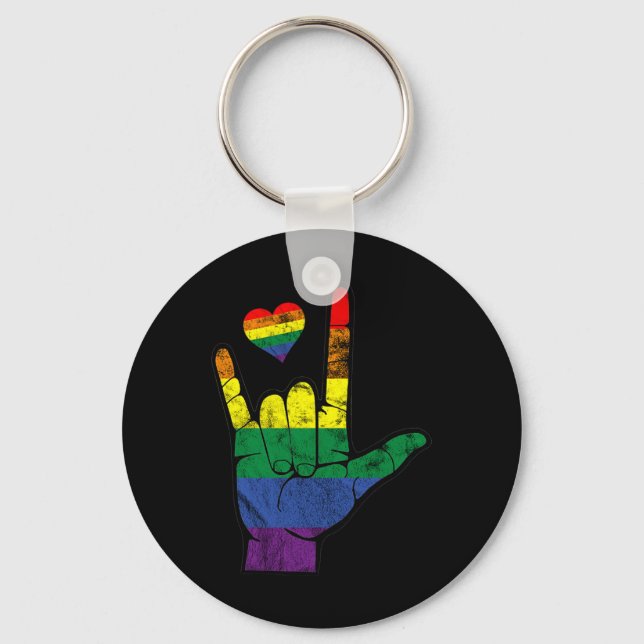 Gay Pride ASL Sign Languages LGBT Deaf Awareness M Key Ring (Front)