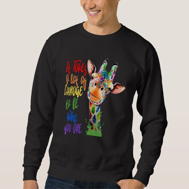 Gay Pride Awareness Giraffe LGBT Pride Flag Rainbo Sweatshirt (Front)