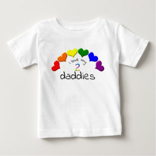Gay Pride Baby I Love My 2 Daddies Rainbow Hearts  T-Shirt