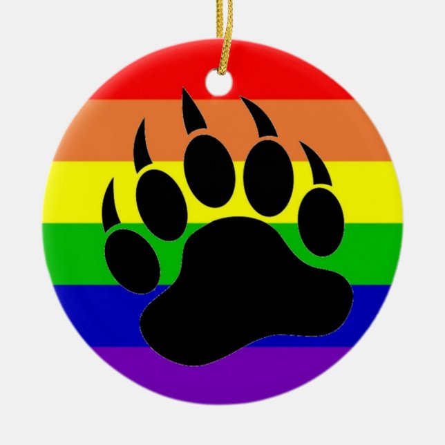 Gay Pride Bear Paw Ceramic Tree Decoration (Front)