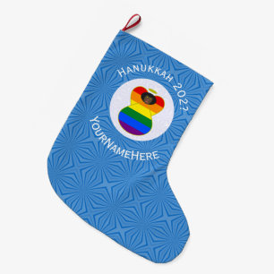 Gay Pride Black Angel Hanukkah Flag Personalised Large Christmas Stocking