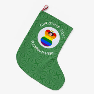 Gay Pride Black Hair Angel Christmas Flag Personal Large Christmas Stocking