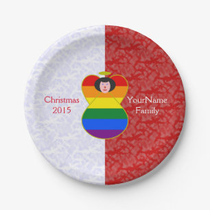 Gay Pride Black Hair Angel Flag Red White Personal Paper Plate