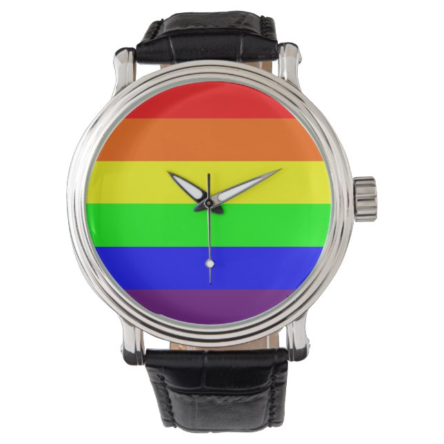 Gay Pride Black Vintage Leather Watch (Front)