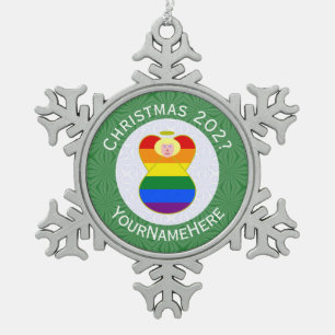 Gay Pride Blonde Angel Christmas Flag Personalised Snowflake Pewter Christmas Ornament