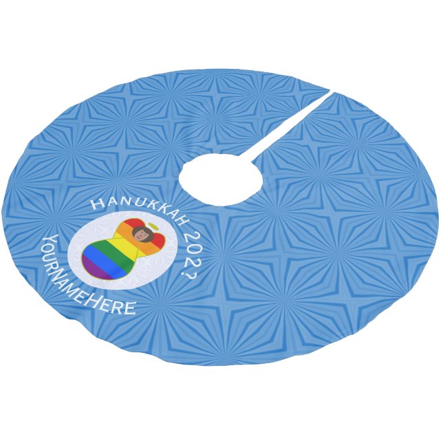 Gay Pride Brown Angel Hanukkah Flag Personalised  Brushed Polyester Tree Skirt (Angled)