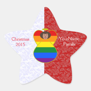 Gay Pride Brown Angel Red White Personalised  Star Sticker