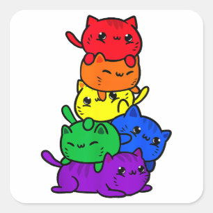 Gay Pride Cat Anime Funny Lover Kawaii Cute LGBT  Square Sticker