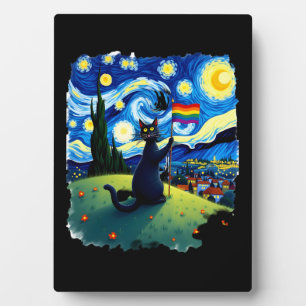 Gay Pride Cat Art Cat Starry Night Style LGBTQ Pri Plaque