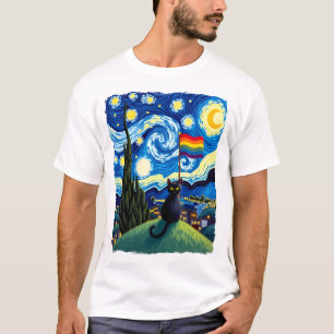 Gay Pride Cat Art Cat Starry Night Style LGBTQ Pri T-Shirt
