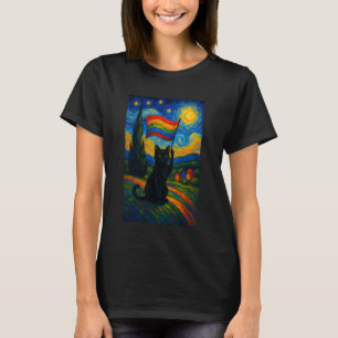 Gay Pride Cat Art Starry Night Style LGBTQ Pride C T-Shirt