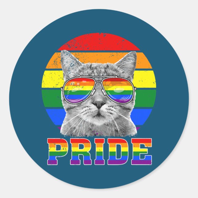 Gay Pride Cat Gay Cat Pride LGBT Gay Gay Pride Classic Round Sticker (Front)
