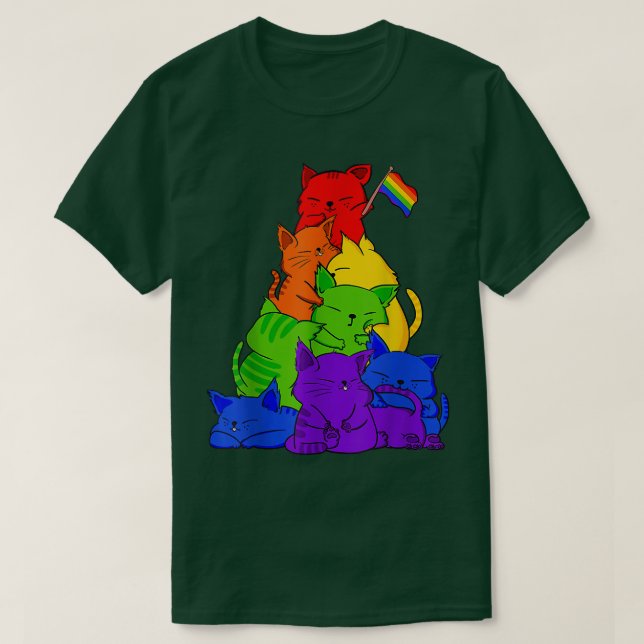 Gay Pride Cat LGBT Kawaii Cats Pile Cute Anime Rai T-Shirt (Design Front)