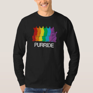 Gay Pride Cat Purride Lgb Awareness Rainbow Retro  T-Shirt