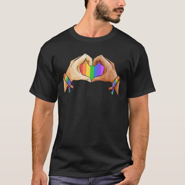 Gay Pride Clothing LGBT Rainbow Flag Heart Unity T-Shirt (Front)