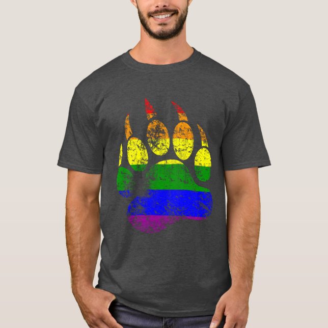 Gay Pride Colours Distressed Bear Paw Rainbow Flag T-Shirt (Front)