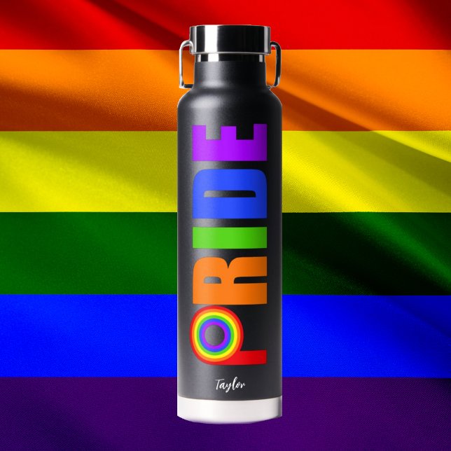 Gay Pride Cool Rainbow Personalised LGBTQ Water Bottle (Creator Uploaded)