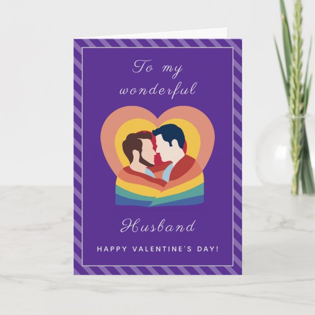 Gay Pride Couple LGBTQ Husband Valentine's Day  Ho Holiday Card (Front)