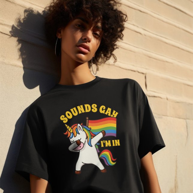 Gay Pride Dabbing Unicorn With Flag T-Shirt (Gay Pride Dabbing Unicorn With Flag T-Shirt by Ricaso. Sounds gay, I'm in)