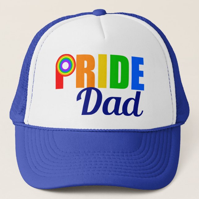 Gay Pride Dad Rainbow Lettering LGBTQ Trucker Hat (Front)