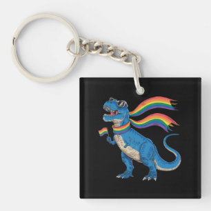 Gay Pride Dino Trex Rainbow Flag Lgbt Ally  Key Ring