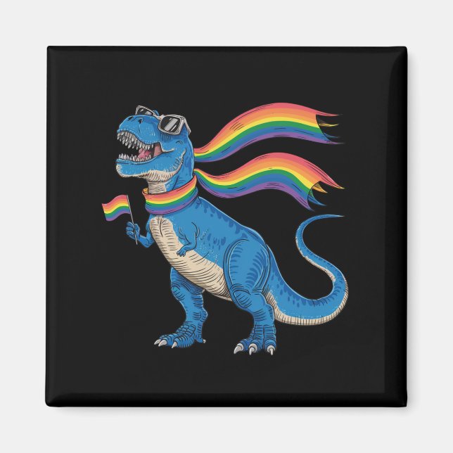 Gay Pride Dino Trex Rainbow Flag Lgbt Ally  Magnet (Front)