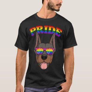 Gay Pride Doberman Dog Dobie With Lgbt Rainbow Sun T-Shirt