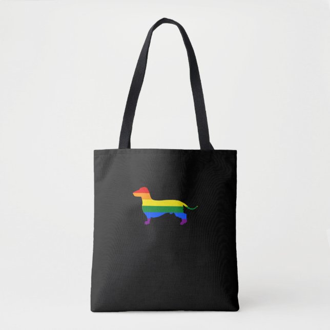 Gay Pride Dog Dachshund Rainbow Flag Tote Bag (Front)