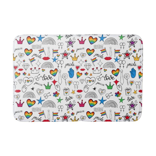 Gay Pride Doodle Pattern Bath Mat (Front)