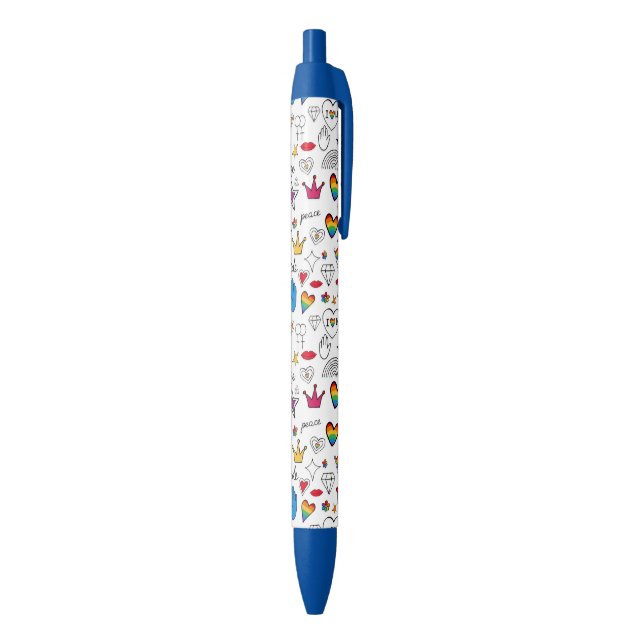 Gay Pride Doodle Pattern Blue Ink Pen (Bottom (Vertical))