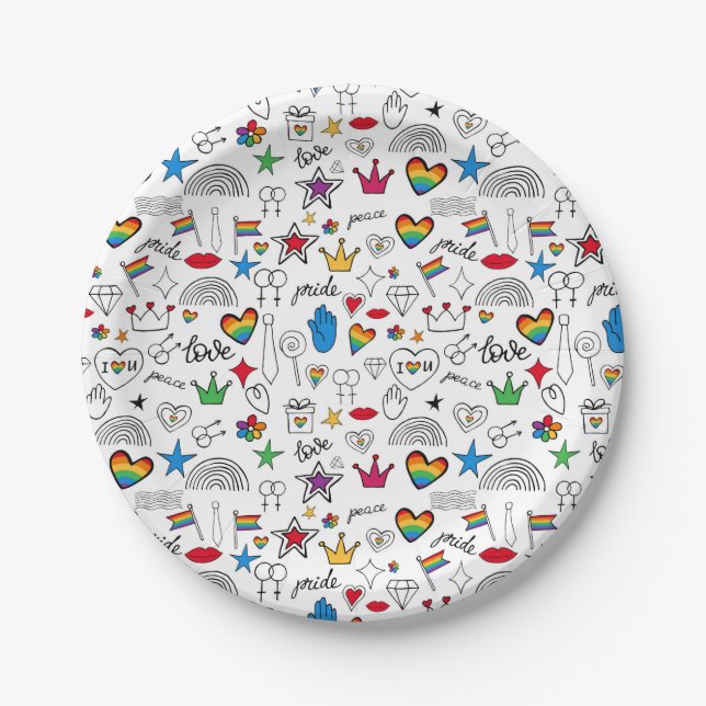 Gay Pride Doodle Pattern Paper Plate (Front)