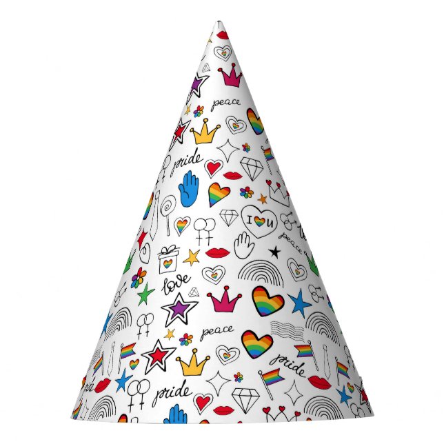 Gay Pride Doodle Pattern Party Hat (Front)